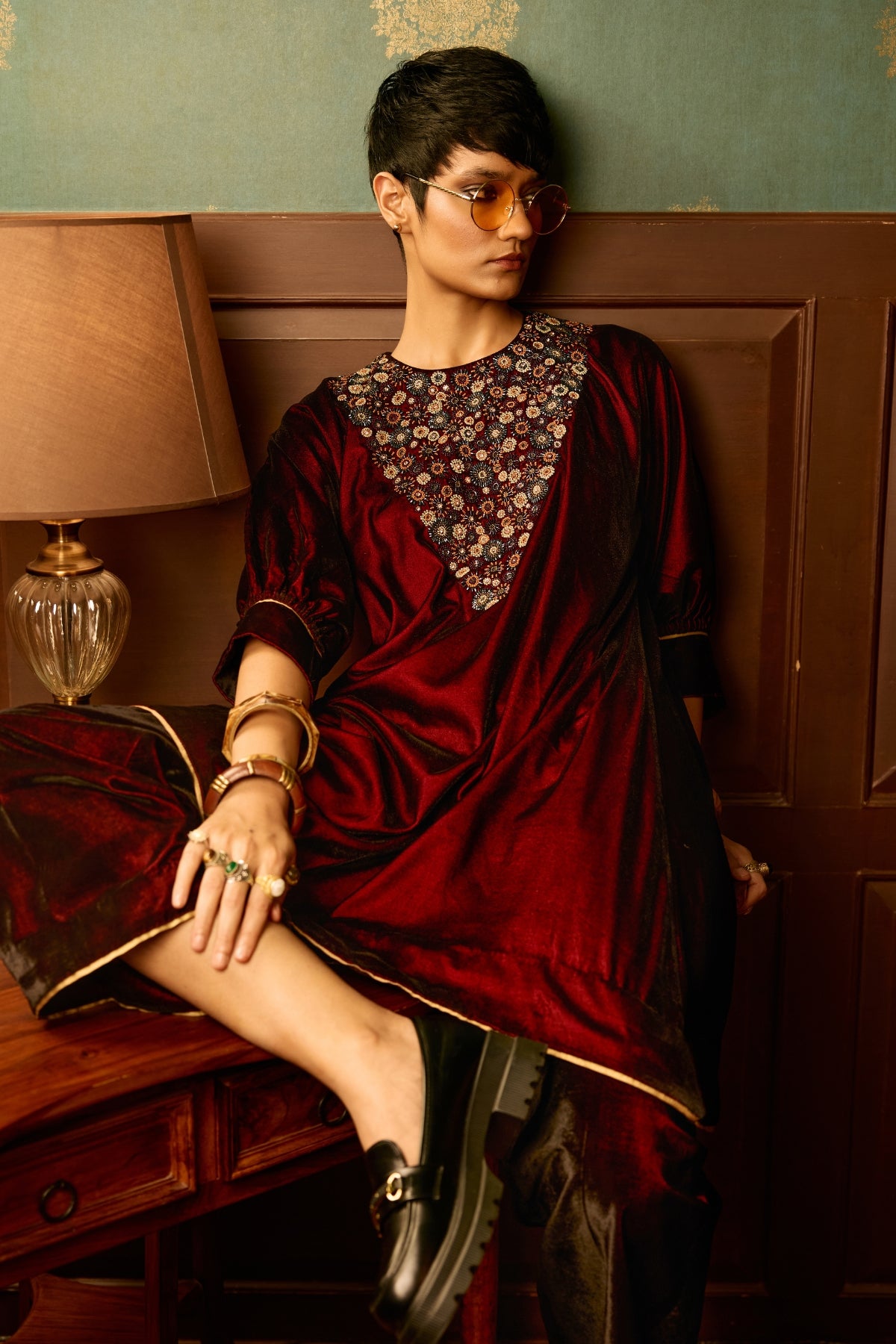 Sangria velvet kurta palazzo set