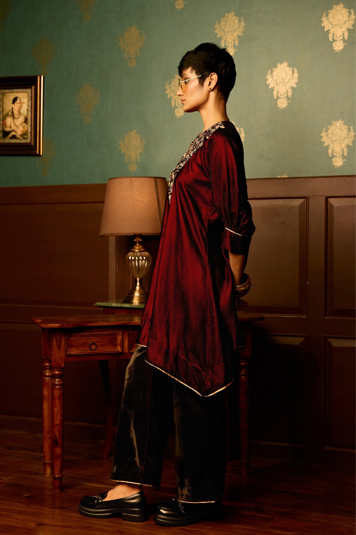 Sangria velvet kurta palazzo set