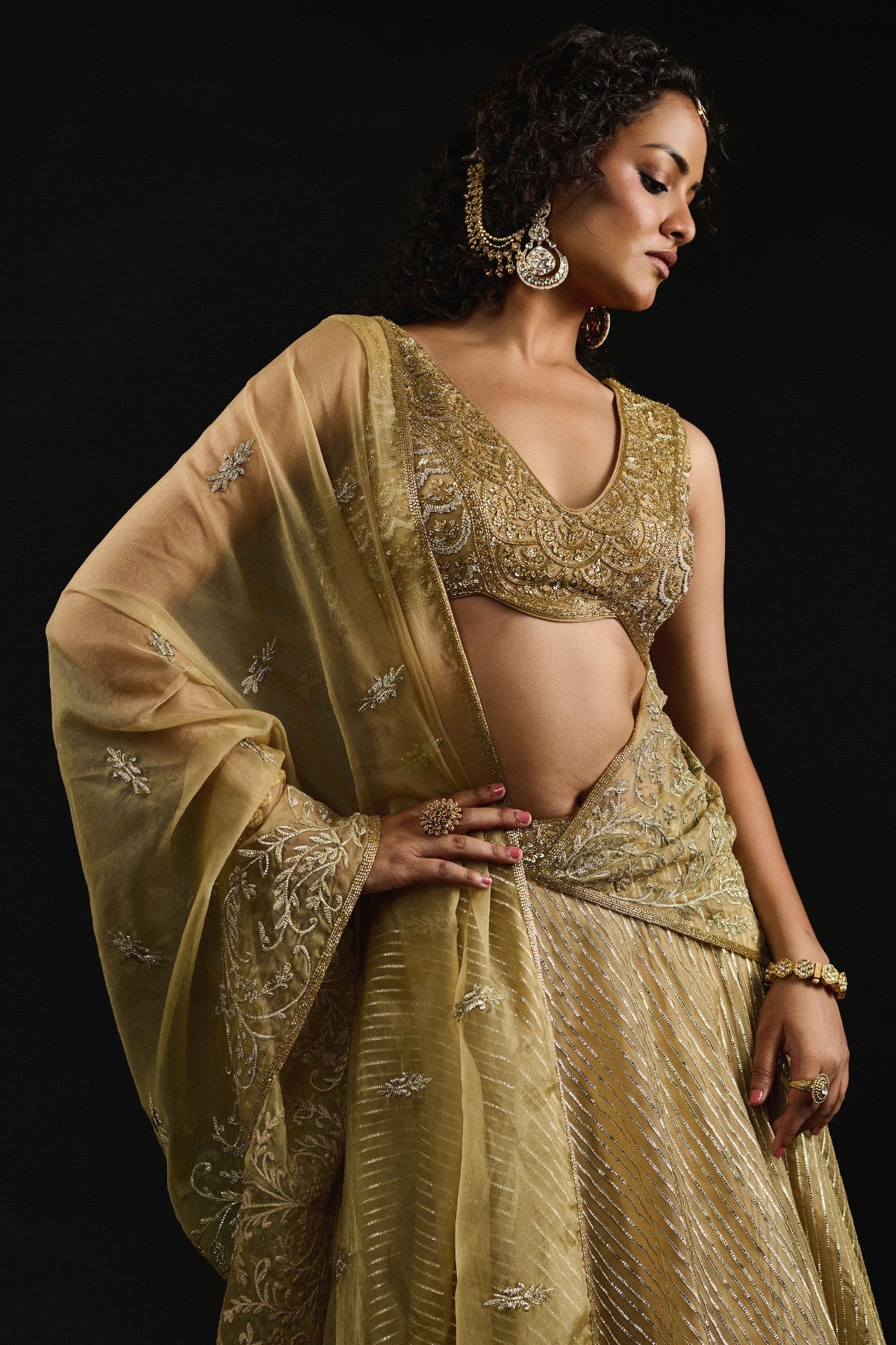 Al-Malika Golden lehenga set