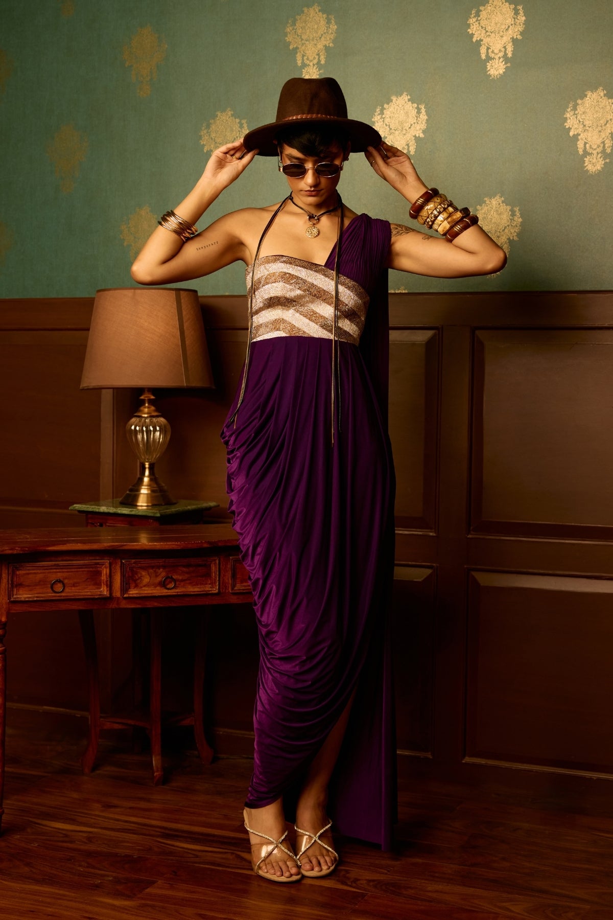 Fig purple drape gown