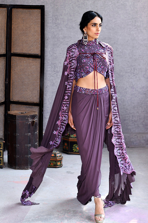 Dhoti Crop Top With Cape